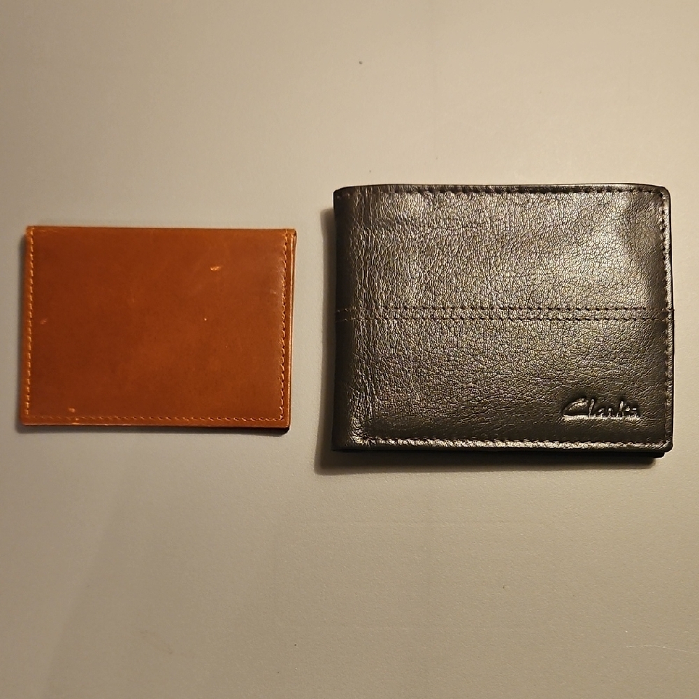 Clarks Black Leather Wallet And Brown Card Holder